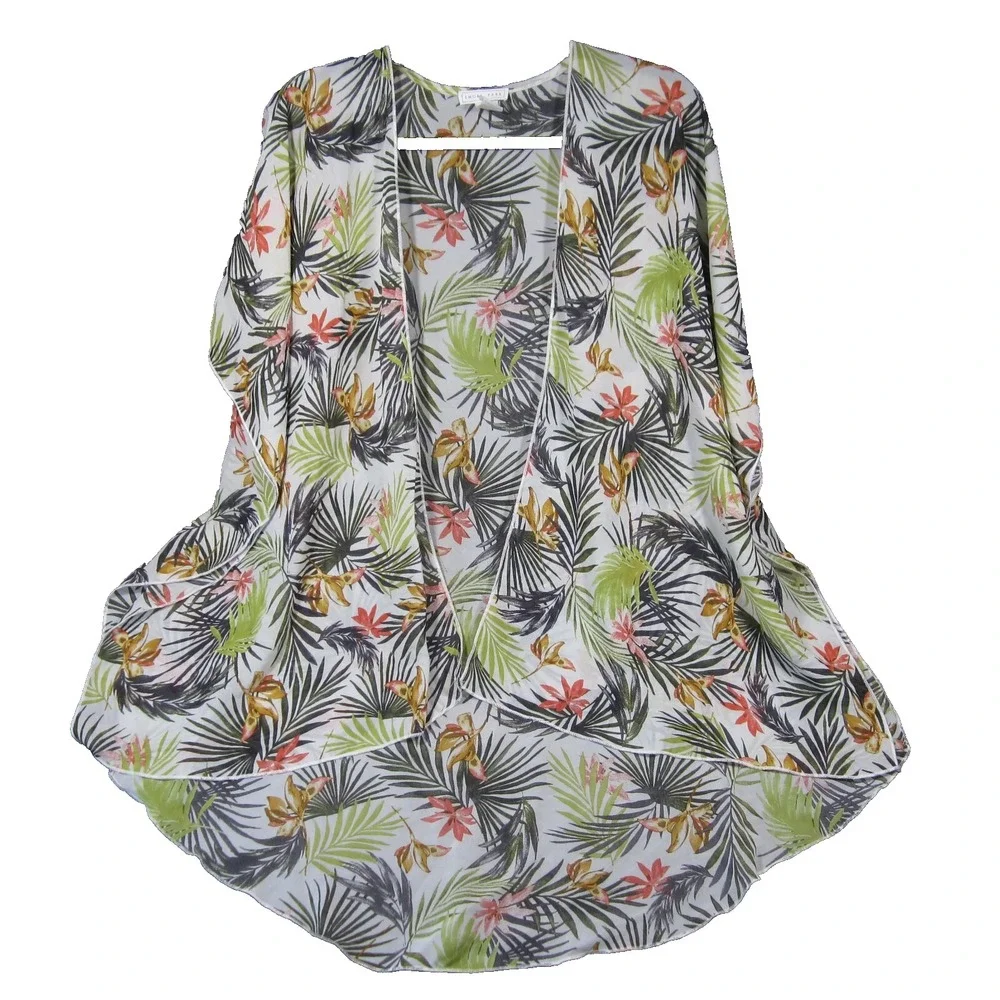 Emory Park Shawl Cover Up Womens M Green Tropical Kimono Hawaiian Boho Coastal‎